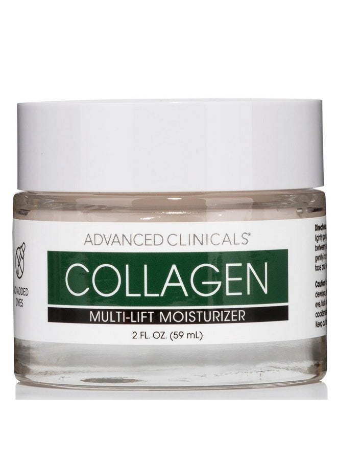 Advanced Clinicals Collagen Cream Facial Moisturizer Multi-Lift Plumping Collagen Firms & Smooths Fine Lines, Sagging Skin, & Wrinkles. Anti-Wrinkle Skin Care Face Lotion W/Hyaluronic Acid, 2 Fl Oz
