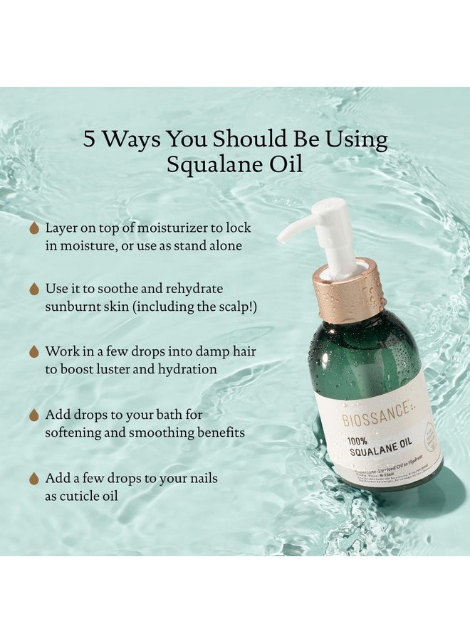 BIOSSANCE 100% Squalane Oil - Sustainable, Vegan Face Oil & Body Oil - Hydrating, Fast-Absorbing Moisturizer - Ideal for Oily Skin, Face, Hair - Organic Sugarcane-Derived Squalane, 3.3 ounces