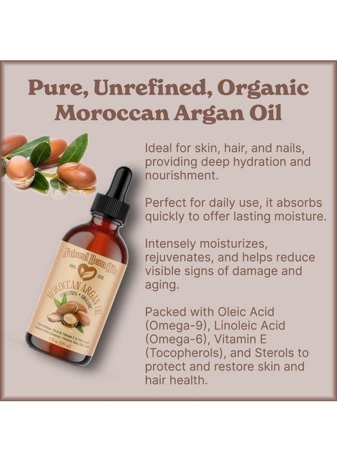 Natural Born Oils Moroccan Argan Oil. 2oz. 100% Pure and Natural, Cold-pressed, Organic. Natural Moisturizer for Your Skin and Hair