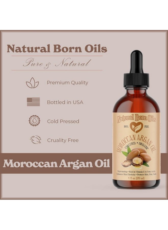 Natural Born Oils Moroccan Argan Oil. 2oz. 100% Pure and Natural, Cold-pressed, Organic. Natural Moisturizer for Your Skin and Hair