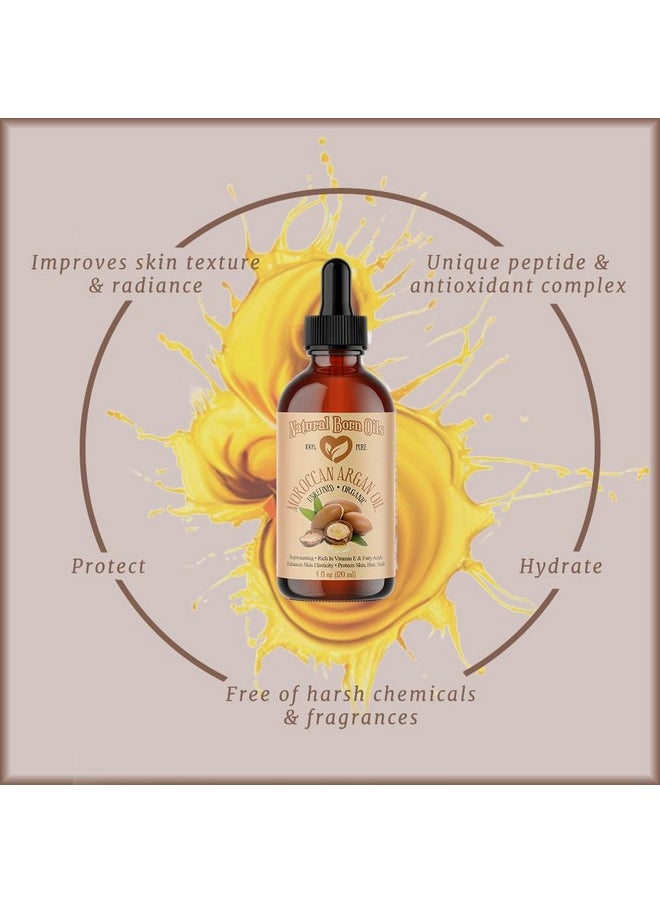 Natural Born Oils Moroccan Argan Oil. 2oz. 100% Pure and Natural, Cold-pressed, Organic. Natural Moisturizer for Your Skin and Hair