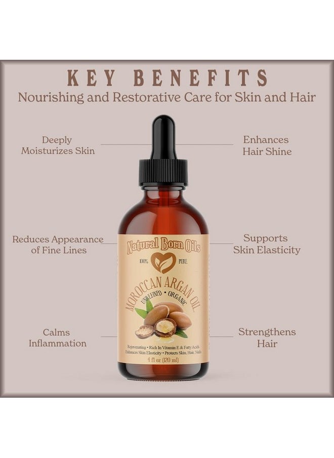 Natural Born Oils Moroccan Argan Oil. 2oz. 100% Pure and Natural, Cold-pressed, Organic. Natural Moisturizer for Your Skin and Hair