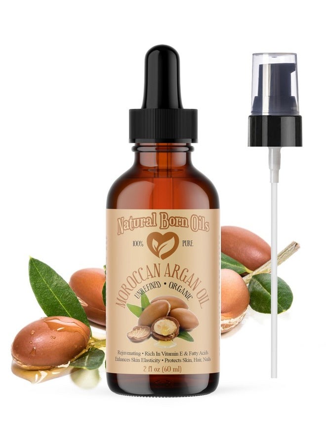 Natural Born Oils Moroccan Argan Oil. 2oz. 100% Pure and Natural, Cold-pressed, Organic. Natural Moisturizer for Your Skin and Hair