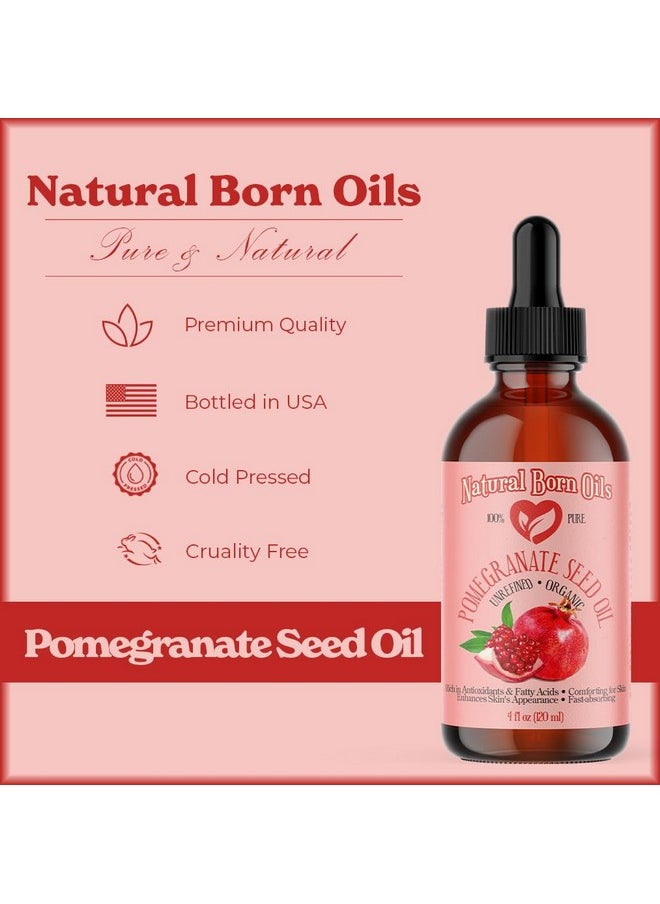 Natural Born Oils Pomegranate Seed Oil, 2oz, Organic, Cold-Pressed, High in Punicic Acid, Perfect for Skin Elasticity, Hair Shine