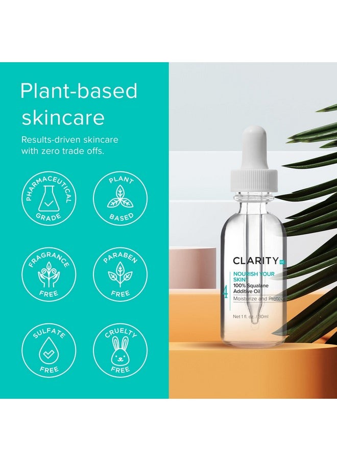 ClarityRx Nourish Your Skin 100% Squalane Moisturizing Oil, Natural Plant-Based Anti-Aging Face Oil with Antioxidants for Dry Skin (1 fl oz)