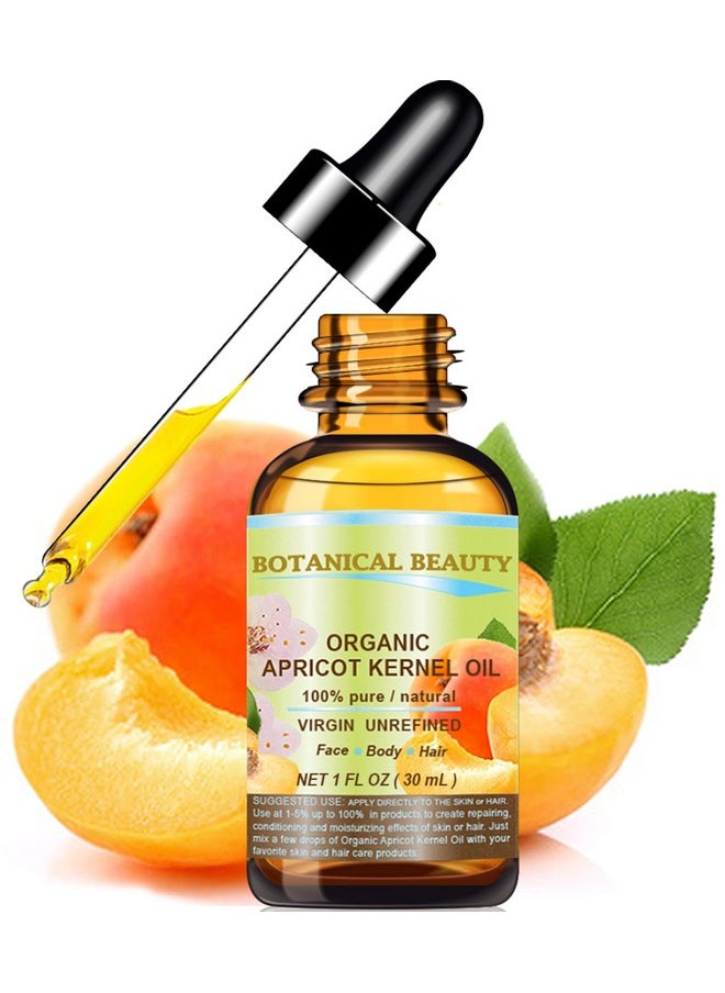 Botanical Beauty ORGANIC APRICOT KERNEL OIL Australian 100% Pure Virgin Unrefined Cold Pressed Carrier Oil 1 oz- 30 ml for Face Hair Body Nails Skin Anti-Aging