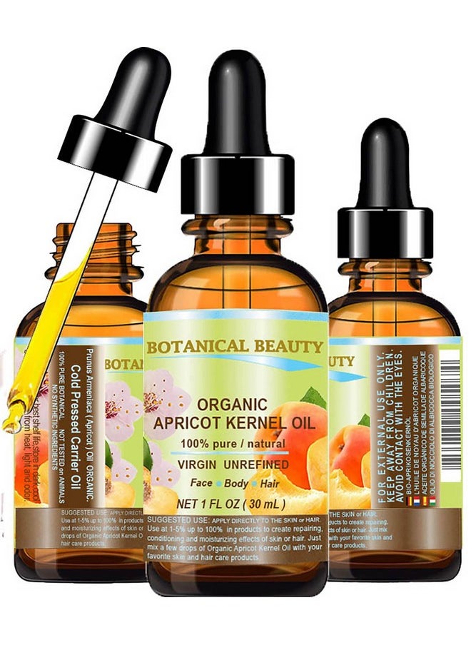 Botanical Beauty ORGANIC APRICOT KERNEL OIL Australian 100% Pure Virgin Unrefined Cold Pressed Carrier Oil 1 oz- 30 ml for Face Hair Body Nails Skin Anti-Aging