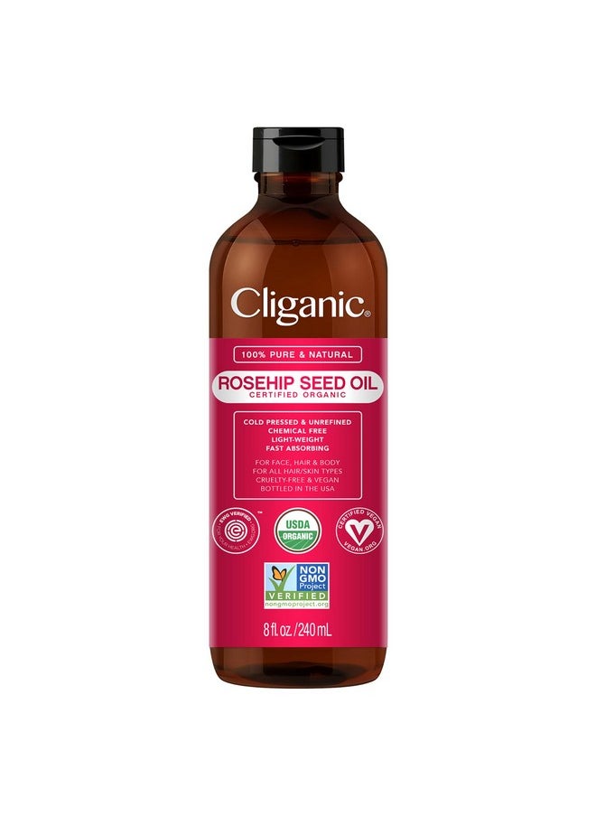 Cliganic Organic Rosehip Seed Oil for Face, 100% Pure | Natural Cold Pressed Unrefined Non-GMO | Carrier Oil for Skin, Hair & Nails