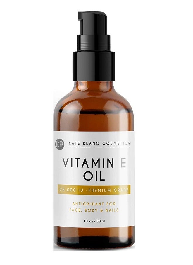 Kate Blanc Cosmetics Vitamin E Oil for Skin and Face (1oz) 28,000 IU. Reduce Appearance of Scars, Wrinkles, Dark Spots