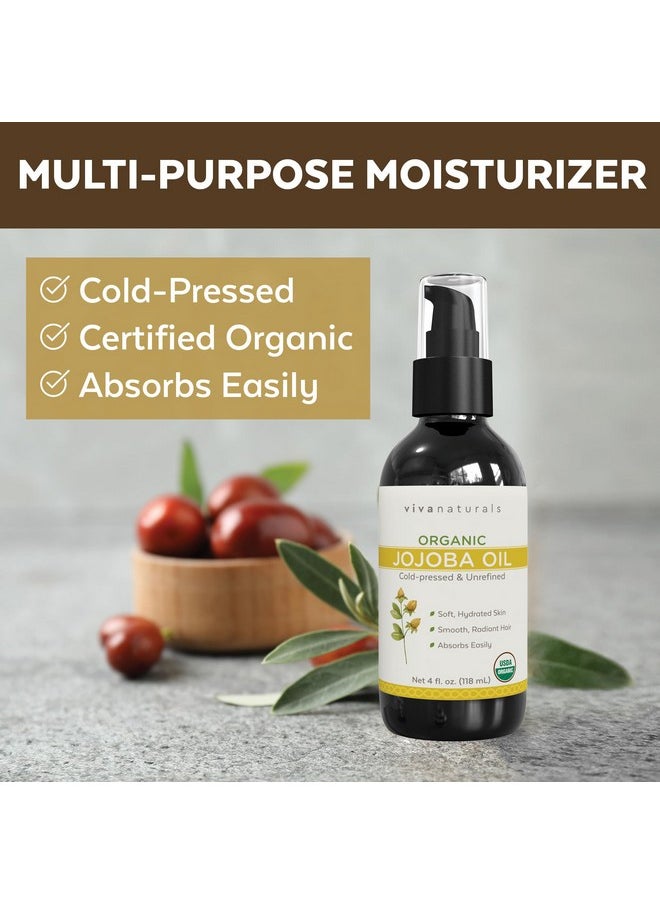 Viva Naturals Organic Jojoba Oil - Pure Cold-Pressed for Skin and Hair, USDA Certified Face Moisturizer, 4 fl. oz
