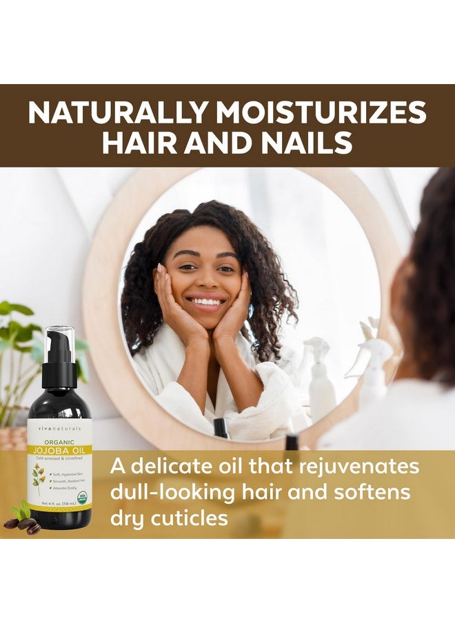 Viva Naturals Organic Jojoba Oil - Pure Cold-Pressed for Skin and Hair, USDA Certified Face Moisturizer, 4 fl. oz