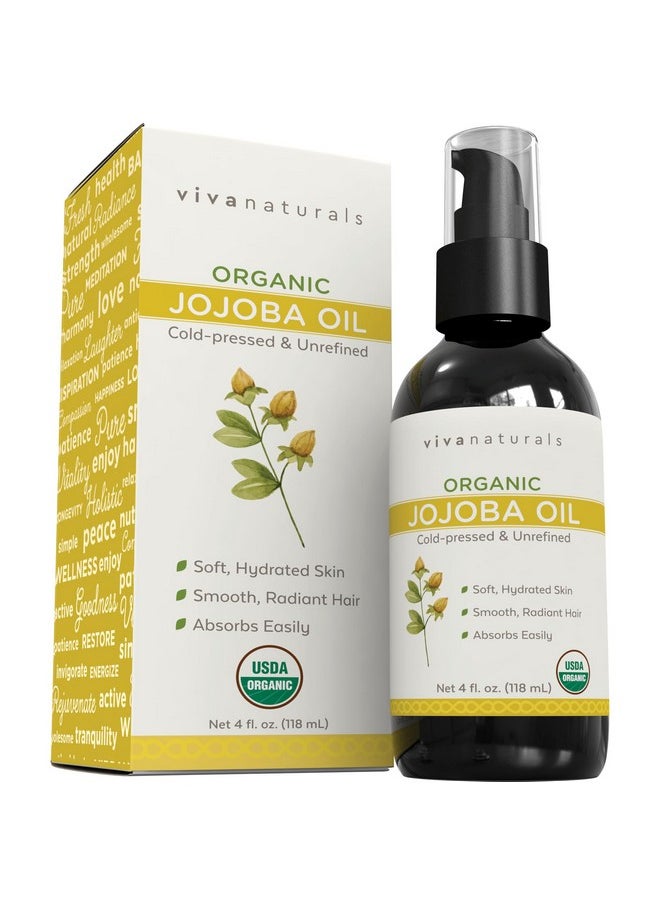 Viva Naturals Organic Jojoba Oil - Pure Cold-Pressed for Skin and Hair, USDA Certified Face Moisturizer, 4 fl. oz