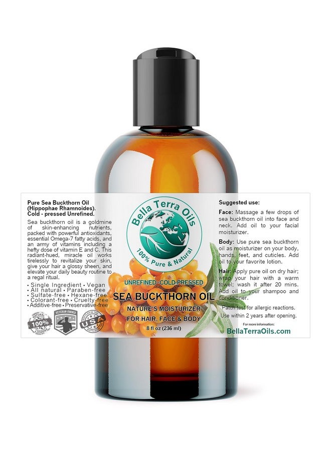 Bella Terra Oils - Sea Buckthorn Oil 8 oz - The Ultimate Elixir from Nature's Bounty, Rich in Flavonoids & Essential Fatty Acids, Gilded Luxe for Your Face