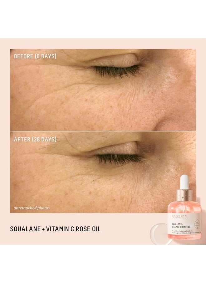 BIOSSANCE Squalane + Vitamin C Rose Oil, Advanced Facial Oil - Brightening, Firming, and Hydrating Serum for All Skin Types - Chios Crystal Oil, Damascus Rose Extract & Squalane for Radiance - 1oz