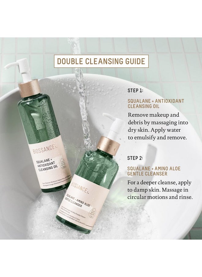 BIOSSANCE Squalane + Antioxidant Cleansing Oil - Makeup Remover - Face Oil Cleanser for Long-Wear Makeup - Hydrating Oil-Based Cleanser with Squalane for Fresh, Radiant Skin, 6.7 oz