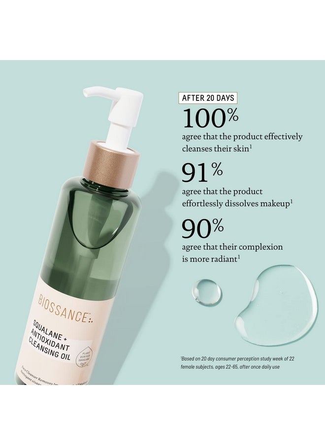 BIOSSANCE Squalane + Antioxidant Cleansing Oil - Makeup Remover - Face Oil Cleanser for Long-Wear Makeup - Hydrating Oil-Based Cleanser with Squalane for Fresh, Radiant Skin, 6.7 oz