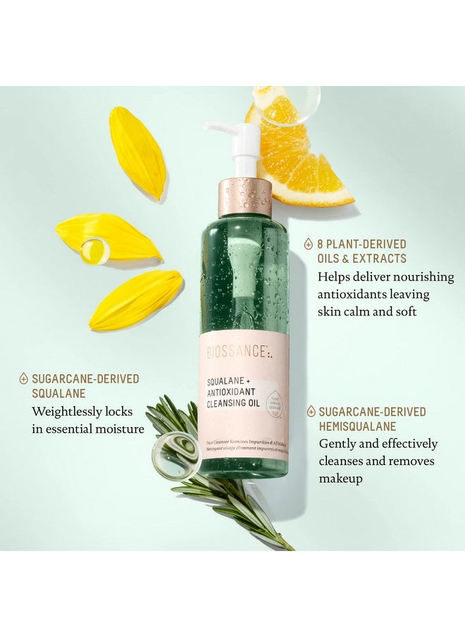 BIOSSANCE Squalane + Antioxidant Cleansing Oil - Makeup Remover - Face Oil Cleanser for Long-Wear Makeup - Hydrating Oil-Based Cleanser with Squalane for Fresh, Radiant Skin, 6.7 oz
