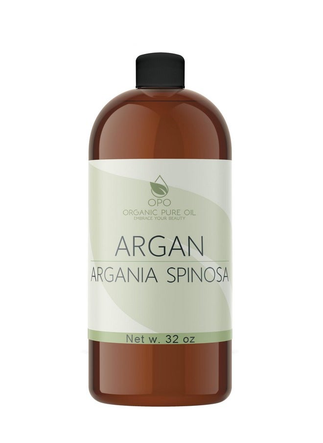 OPO Moroccan Argan Oil - 100% Pure Unrefined Extra Virgin Cold Pressed Non GMO Bulk 32 oz - 1 Quart Carrier Oil for Hair Skin Face Body Nails Locs Lashes Facial Hair Beard & More Hydrating Argon