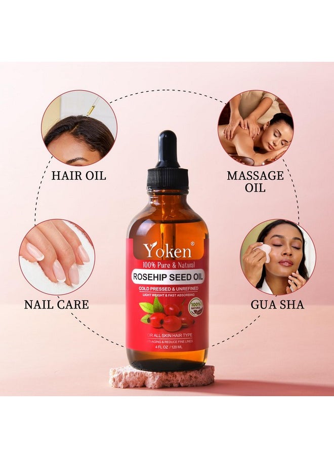 Yoken USDA Organic Rosehip Seed Oil For Face,100% Pure Rosehip Oil For Skin,Scars,Hair & Nails.4 fl Oz Cold Pressed Rose Hips Oil For Skin Care, Anti-Aging, Scar Treatment, GUA SHA Massage Carrier Oil