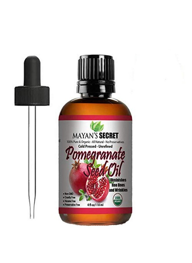 Mayan's Secret USDA Certified Organic Pomegranate Seed Oil for Skin Repair -Large 4oz Glass Bottle Cold Pressed and Pure Rejuvenating Oil for Skin, Hair and Nails