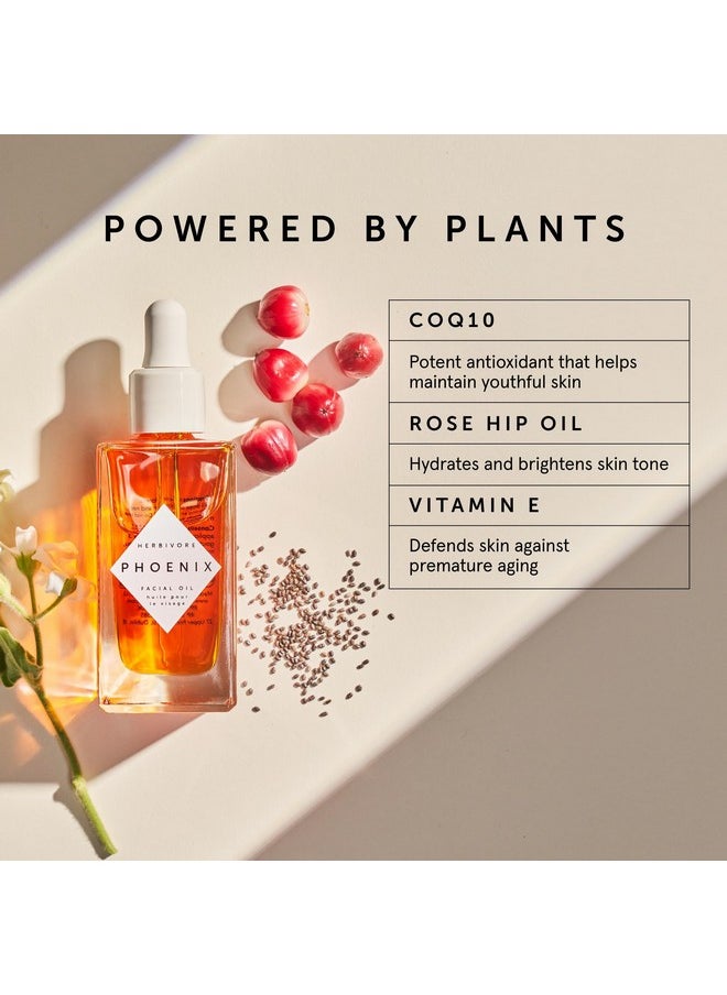 HERBIVORE Phoenix Rosehip Anti-Aging Face Oil - Hydrating with CoQ10, Antioxidants, and Vitamin E for Dry Skin, Plant-based, Vegan, Cruelty-free, 50mL / 1.7 oz