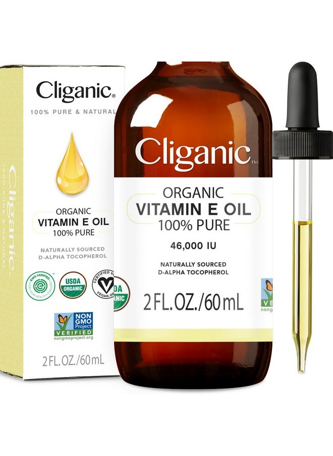 Cliganic Organic Pure Vitamin E Oil (2oz) for Skin, Hair & Face - 46,000 IU