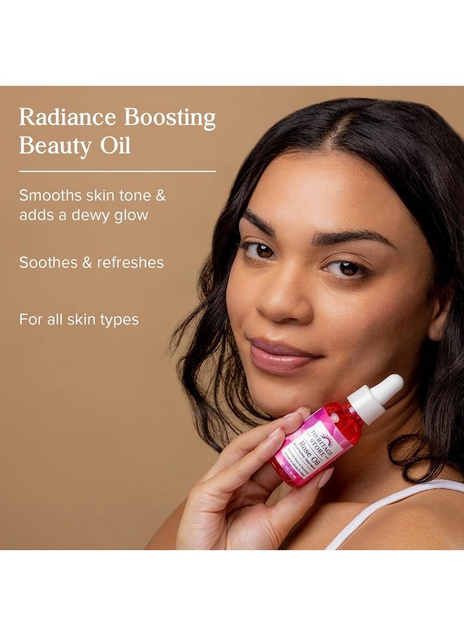 HERITAGE STORE Rose Oil Nourishing Treatment - Hydrating Face Oil for a Natural Glow - Dry to Combination Skin Care w/ Organic Rosehip Seed Oil, Damask Rose, Squalane Oil, Vegan, 60-Day Guarantee, 1oz