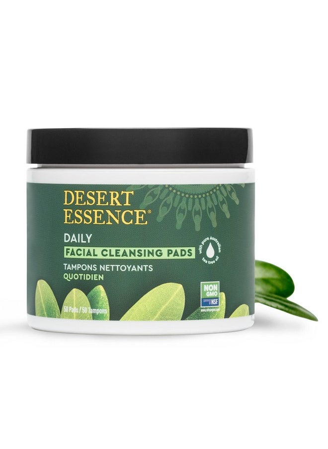 Desert Essence Natural Tea Tree Oil Facial Cleansing Pads - 50 Count - Pack of 3 - Face Cleanser - Soothes & Calms Skin - Makeup Remover Pads - Removes Oil & Dirt - Great for Travel - Essential Oils