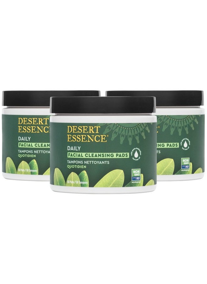 Desert Essence Natural Tea Tree Oil Facial Cleansing Pads - 50 Count - Pack of 3 - Face Cleanser - Soothes & Calms Skin - Makeup Remover Pads - Removes Oil & Dirt - Great for Travel - Essential Oils