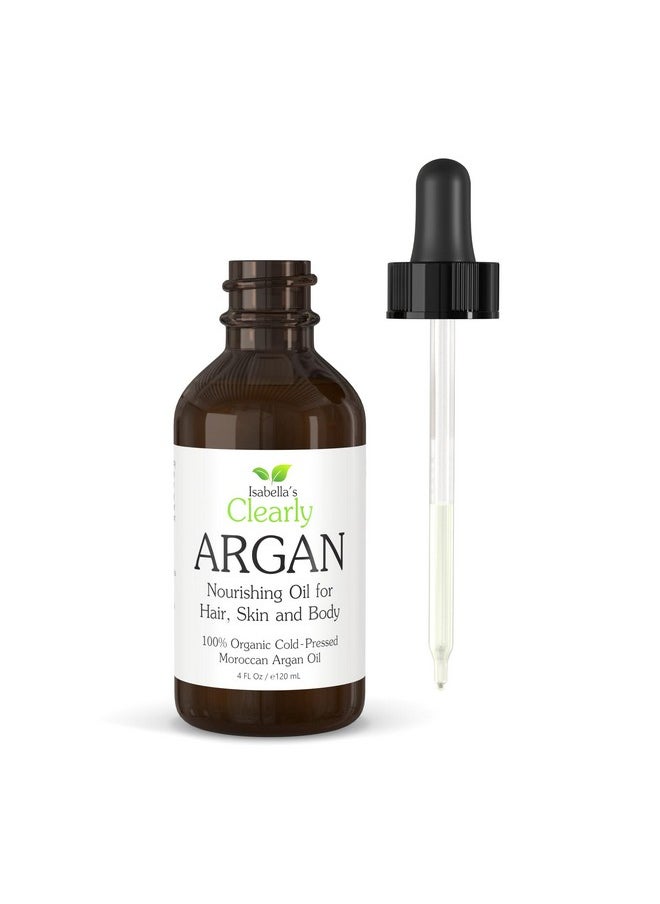 Isabella's Clearly Organic ARGAN Oil of Morocco | 100% Pure Cold Pressed Moroccan Oil for Hair, for Face, for Scalp, for Skin, for Nails and for Body | Virgin, Unrefined, In Glass Bottle (Bulk 4 oz)