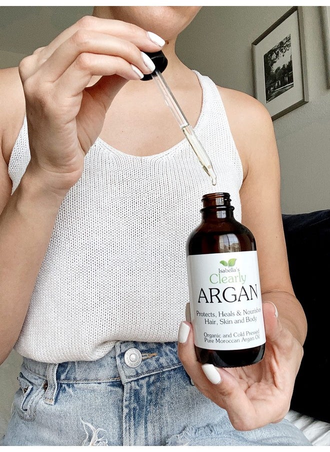 Isabella's Clearly Organic ARGAN Oil of Morocco | 100% Pure Cold Pressed Moroccan Oil for Hair, for Face, for Scalp, for Skin, for Nails and for Body | Virgin, Unrefined, In Glass Bottle (Bulk 4 oz)