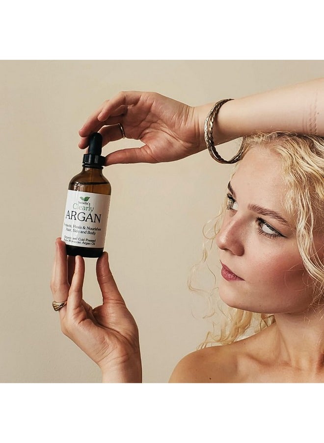 Isabella's Clearly Organic ARGAN Oil of Morocco | 100% Pure Cold Pressed Moroccan Oil for Hair, for Face, for Scalp, for Skin, for Nails and for Body | Virgin, Unrefined, In Glass Bottle (Bulk 4 oz)