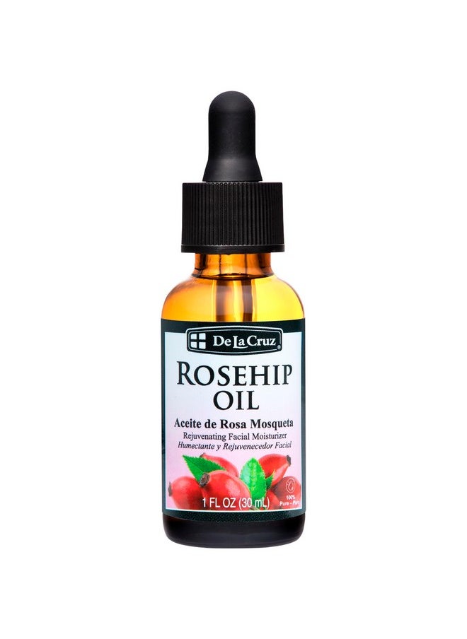 De La Cruz Rosehip Oil, 100% Pure Unrefined Cold-Pressed Chilean Rosehip Seed Oil, Moisturizer To Reduce Fine Lines, Wrinkles 1Fl Oz