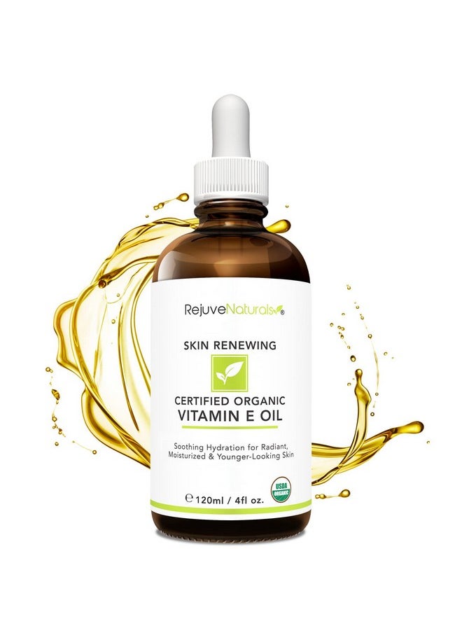 Vitamin E Oil - 100% All Natural & USDA Organic (LARGE 4oz Bottle) Repair Dry, Damaged Skin from Surgery & Acne, Age Spots & Wrinkles. For Radiant, Hydrated & Youthful Skin. Face & Body Moisturizer