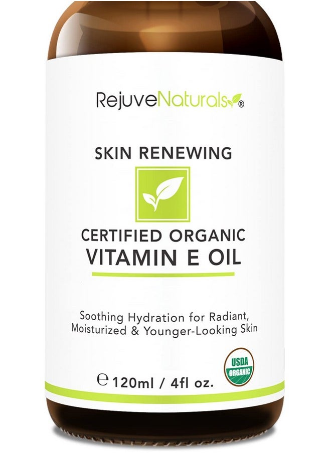 Vitamin E Oil - 100% All Natural & USDA Organic (LARGE 4oz Bottle) Repair Dry, Damaged Skin from Surgery & Acne, Age Spots & Wrinkles. For Radiant, Hydrated & Youthful Skin. Face & Body Moisturizer
