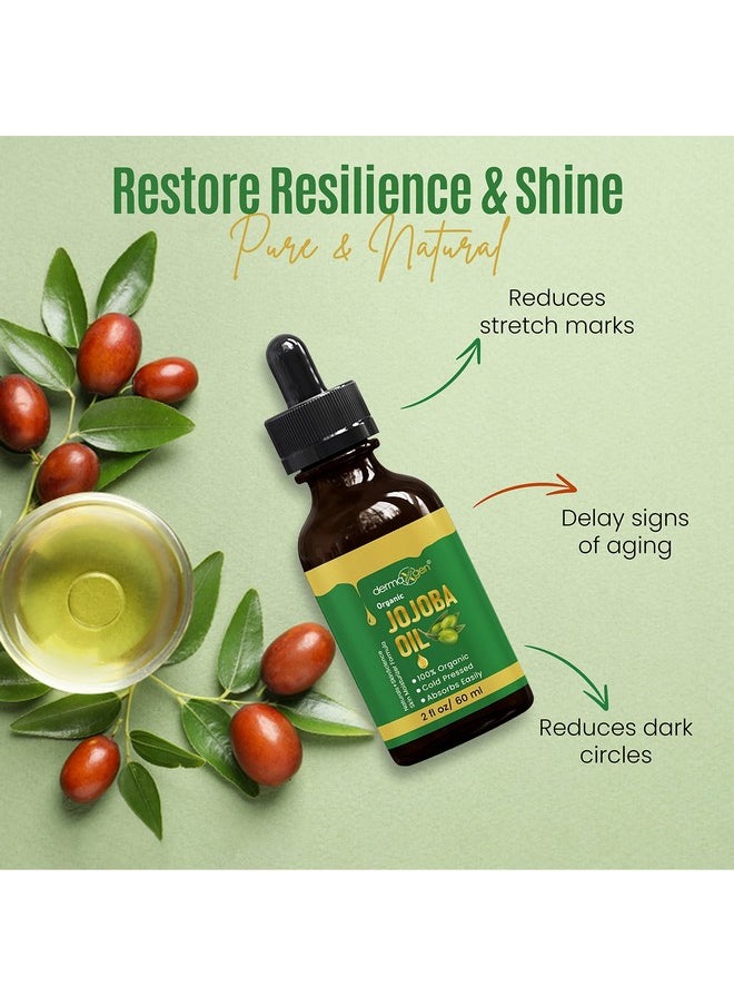 DERMAXGEN Jojoba Oil -100% Organic & Cold Pressed Oil - Anti-Aging Moisturizing Treatment for Face, Hair, Skin & Nails, Acne Scars, Anti-Wrinkle. (2 FL OZ)
