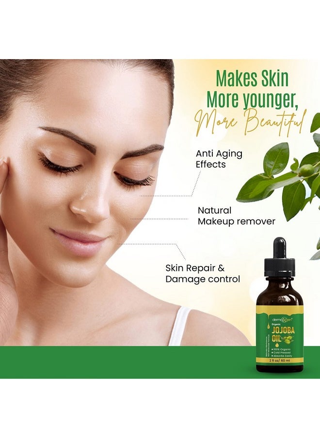DERMAXGEN Jojoba Oil -100% Organic & Cold Pressed Oil - Anti-Aging Moisturizing Treatment for Face, Hair, Skin & Nails, Acne Scars, Anti-Wrinkle. (2 FL OZ)