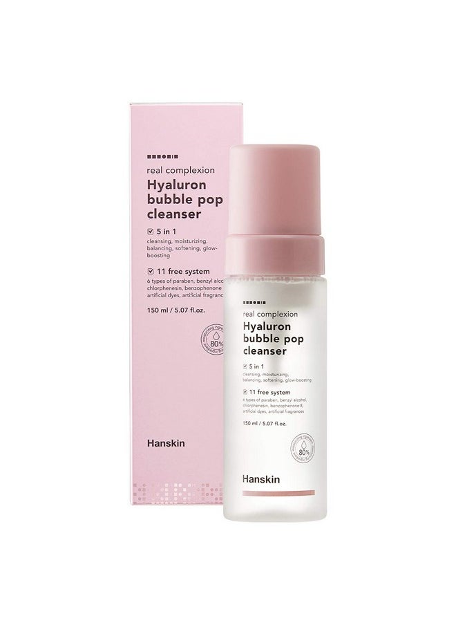 Hanskin Real Complexion Hyaluron Bubble Pop Cleanser, Hydrating Foaming Daily Face Wash, Gentle Moisturizing Softening and Glowing [5.07 fl. oz.(150ml)]