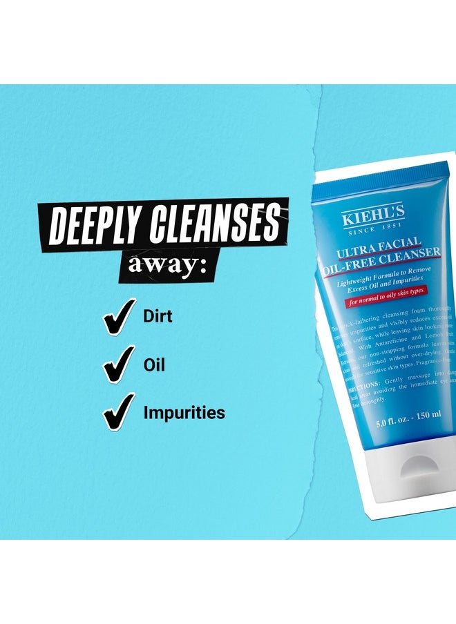 Kiehl's Ultra Facial Oil-Free Cleanser, Foaming Face Wash for Oily to Normal Skin, Visibly Reduces Excess Oil, with Desert Plant and Lemon Fruit Extracts, Paraben-free, Fragrance-free - 5.0 fl oz
