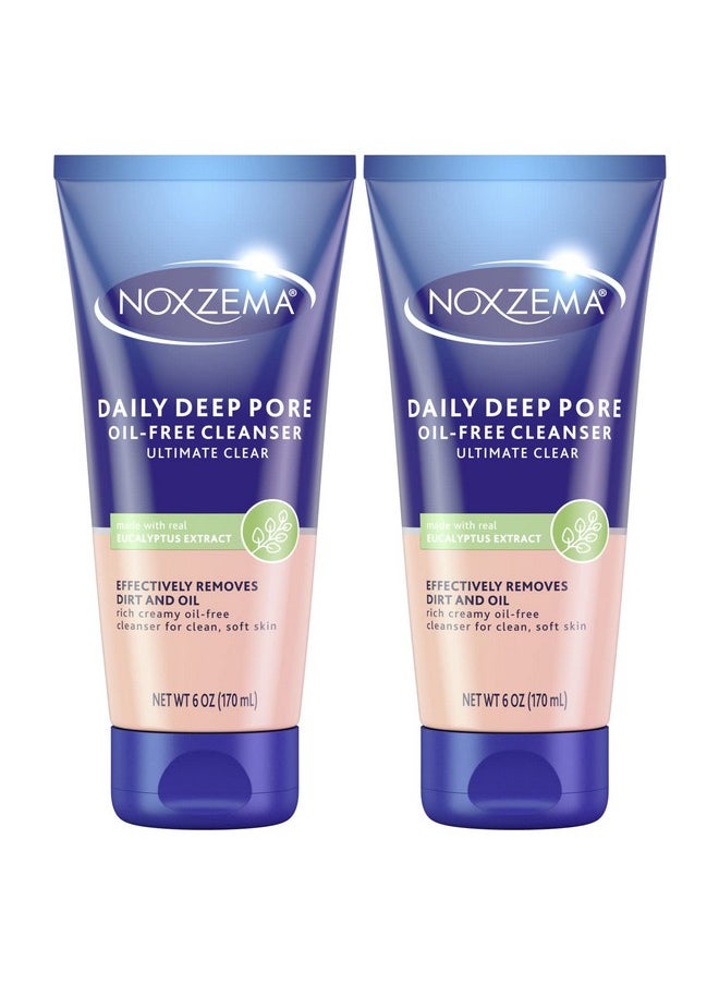 Noxzema Ultimate Clear Daily Deep Pore Oil-Free Cleanser for Soft, Smooth Skin - Noxzema Daily Face Wash for Women and Men, Noxzema Facial Cleanser for Acne Prone Skin, 6 Oz Ea (Pack of 2)