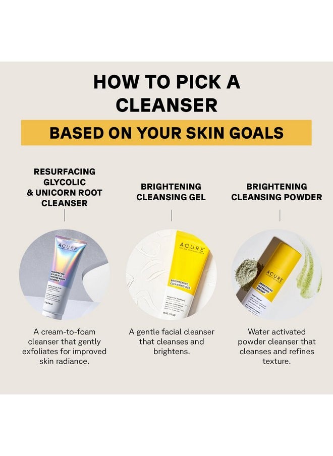 Acure Resurfacing Glycolic & Unicorn Root Cleanser- Gentle Daily Exfoliation Cleansing Cream - Brightening & Hydrating Face Wash - for All Skin Type 4 Fl Oz