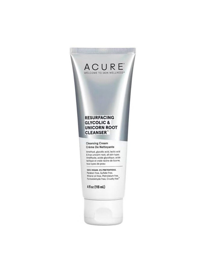 Acure Resurfacing Glycolic & Unicorn Root Cleanser- Gentle Daily Exfoliation Cleansing Cream - Brightening & Hydrating Face Wash - for All Skin Type 4 Fl Oz
