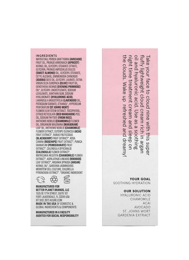 Acure Seriously Soothing Cloud Cream - Hydrating Night Cream for Normal to Dry Sensitive Skin, Facial Moisturizer for All Skin Types, Enriched with Argan Extract & Hyaluronic Acid,100% Vegan - 1.7 oz