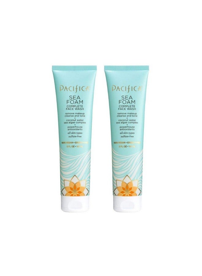 Pacifica Beauty Complete Face Wash, Gentle Daily Facial Cleanser for All Skin Types, Removes Makeup, Oil & Dirt, Sea Foam, 5 oz, 2 Pack