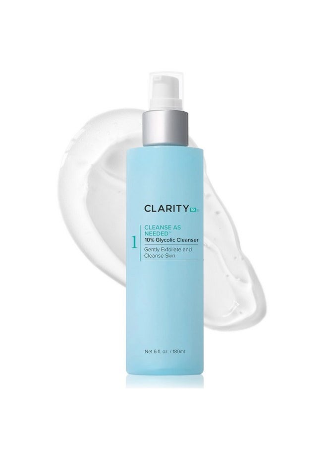 ClarityRx Cleanse As Needed 10% Glycolic Acid Exfoliating Face Wash, Natural Plant-Based Brightening Facial Cleanser for Smooth, Glowing Skin (4 fl oz)