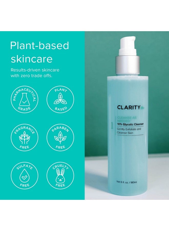 ClarityRx Cleanse As Needed 10% Glycolic Acid Exfoliating Face Wash, Natural Plant-Based Brightening Facial Cleanser for Smooth, Glowing Skin (4 fl oz)