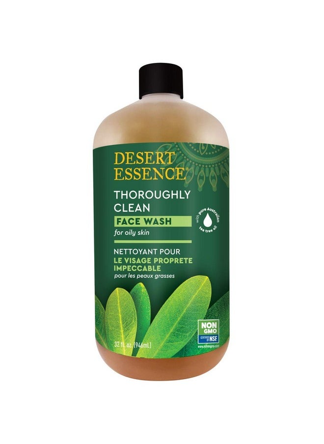 Desert Essence Thoroughly Clean Face Wash Original Deep Cleansing Formula with Tea Tree, Castile Soap & Coconut Oil - 32oz - Soothing, Unisex Skin Cleaning Agent