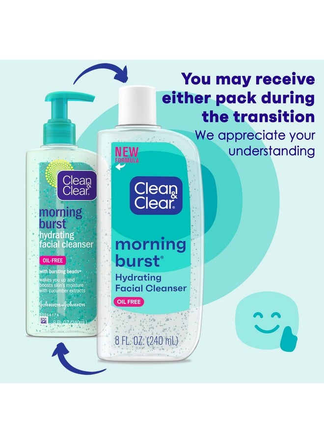Clean & Clear Morning Burst Oil-Free Hydrating Facial Cleanser with BHA, Cucumber & Aloe Extracts, Face Wash Gently Removes Oil & Pore Clogging Impurities, 8 fl. oz