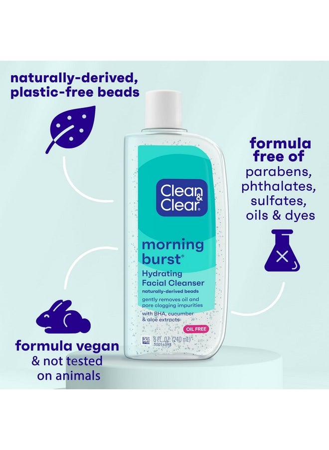 Clean & Clear Morning Burst Oil-Free Hydrating Facial Cleanser with BHA, Cucumber & Aloe Extracts, Face Wash Gently Removes Oil & Pore Clogging Impurities, 8 fl. oz