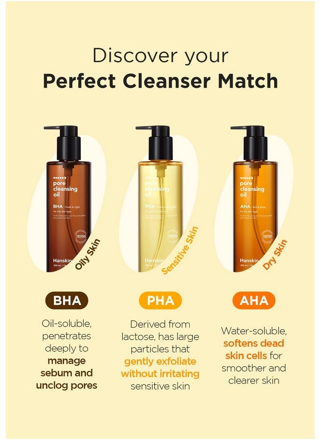 Hanskin Pore Cleansing Oil, Oil Cleanser for Face, Makeup Blackhead Remover, Korean Cleanser for Sensitive Skin [PHA] (10.14 oz)
